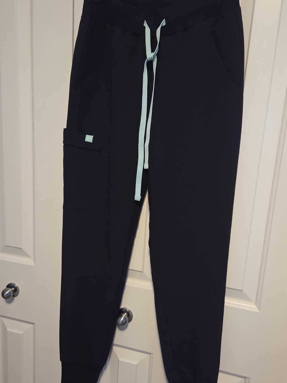 Womens's Navy Scrub Pants with Light Blue Drawstring